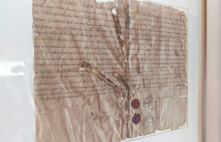 Written in old Dutch, the owner's managed to purchase the original land title deed exchanged between the Dutch and the British. circa 1795